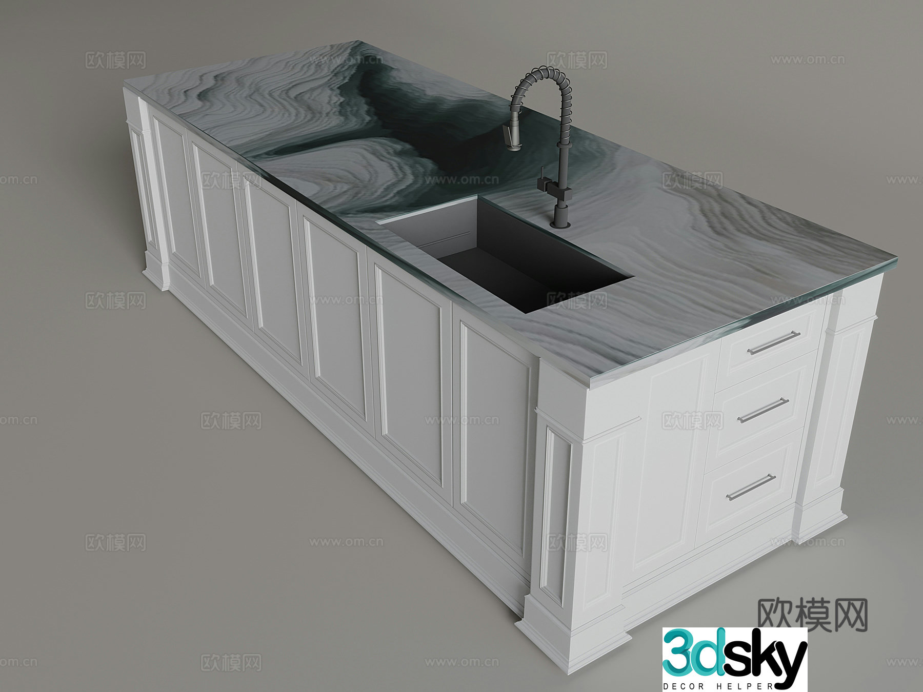 Marble open island 3d model