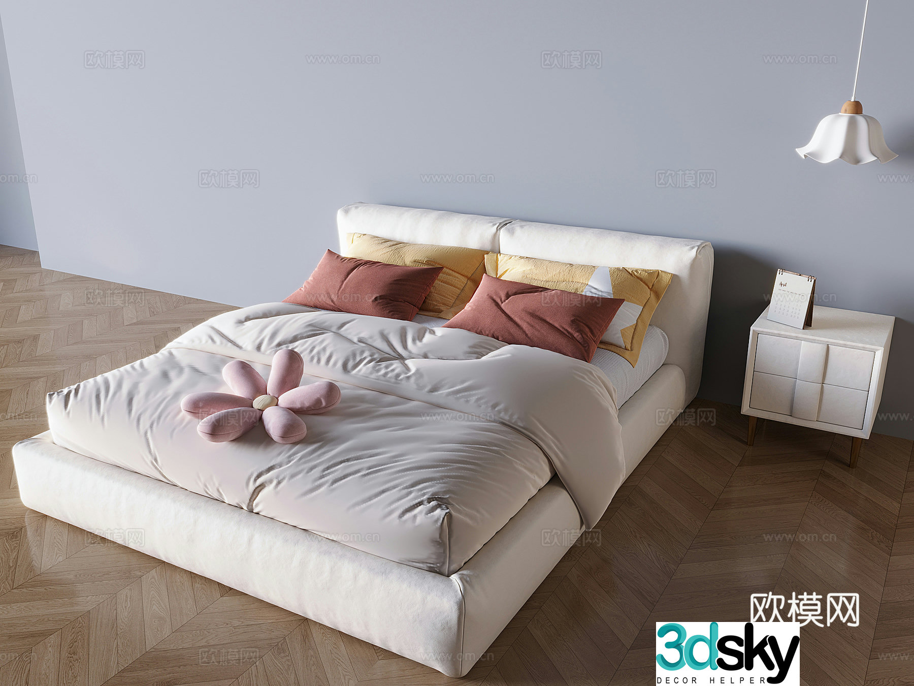 Cream style double bed 3d model