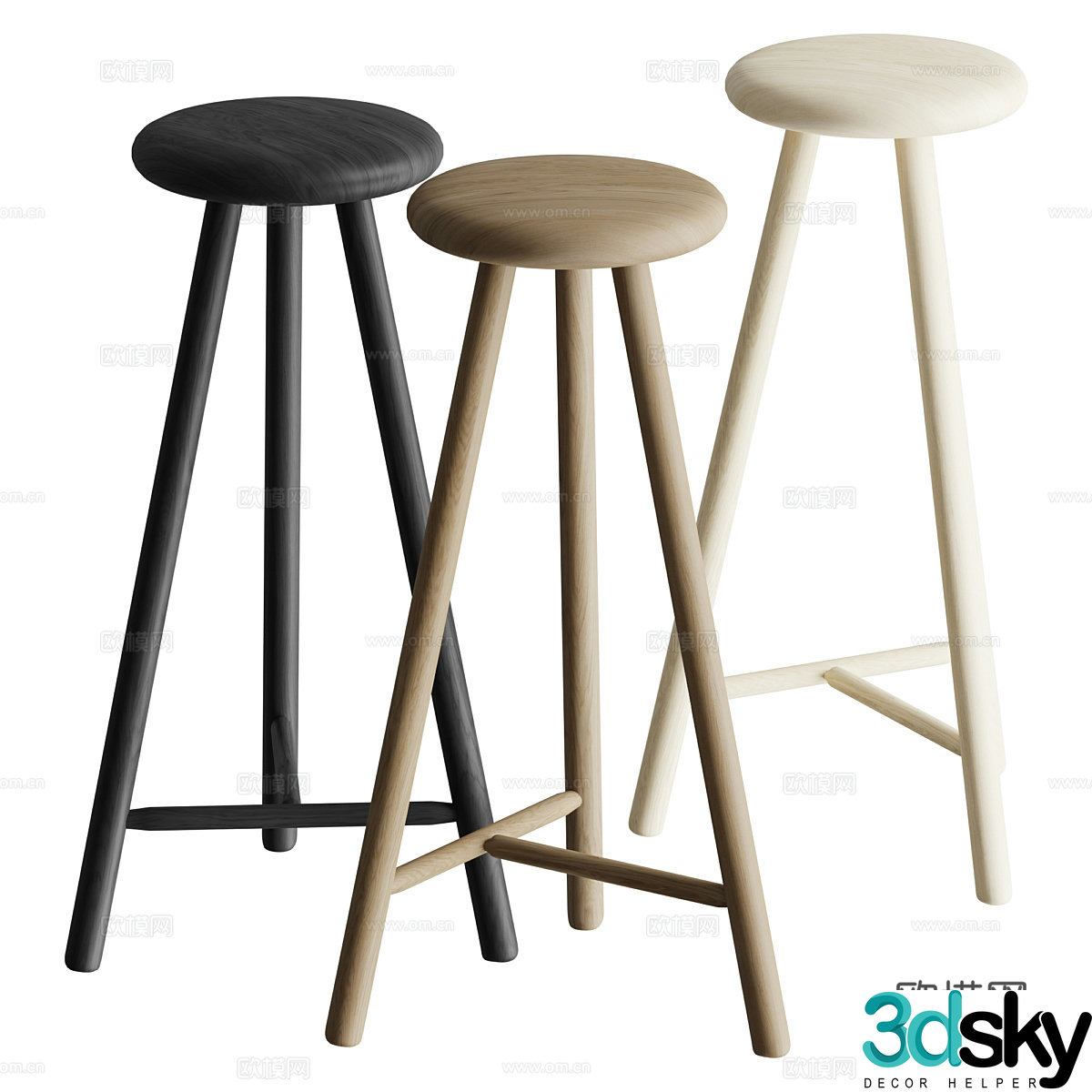 New Chinese bar stool bar stool wooden stool 3d model
