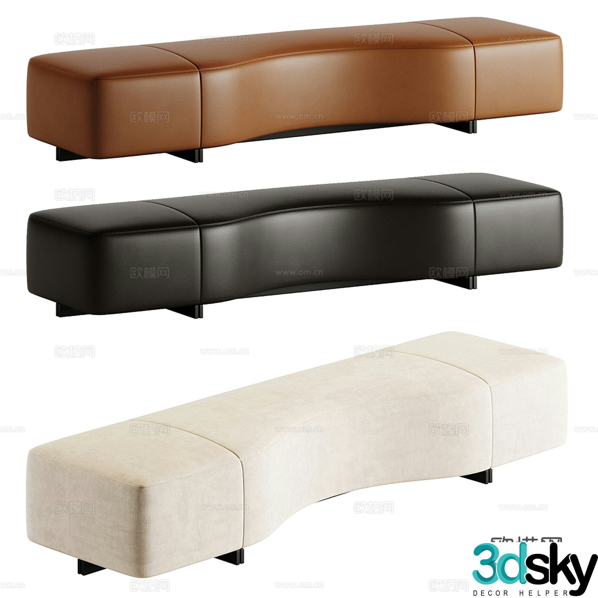 Modern leather sofa stool low stool bench 3d model