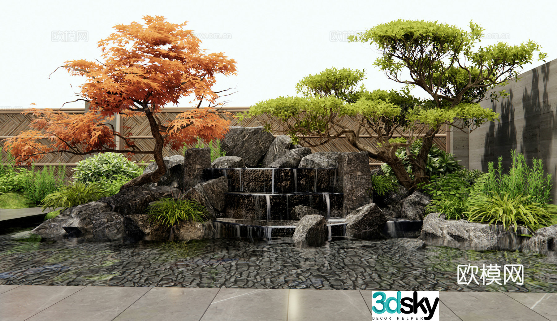 New Chinese style rockery waterscape stone stacked water landscape 3d model