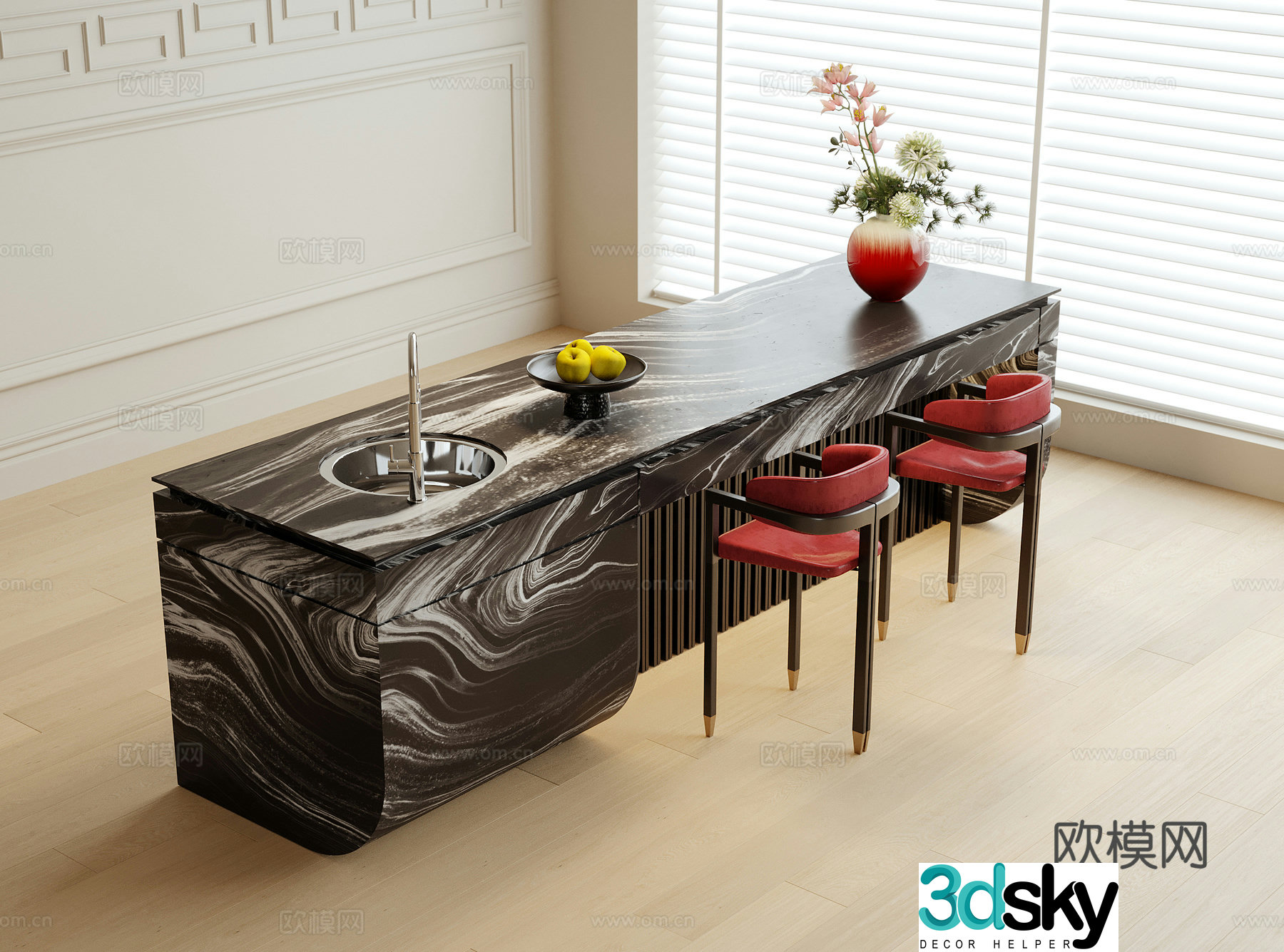 New Chinese island kitchen bar 3D model