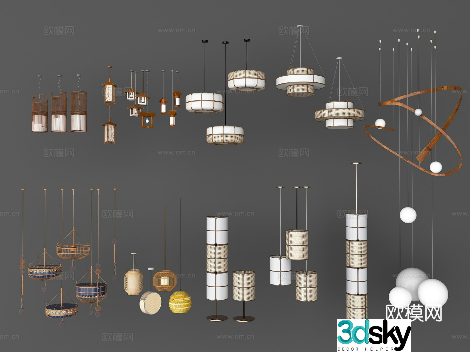 Modern bamboo lantern bamboo chandelier bamboo lantern 3d model