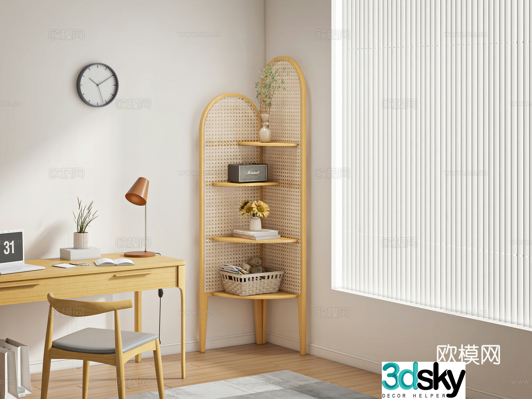 Log wind corner cabinet storage rack 3D model