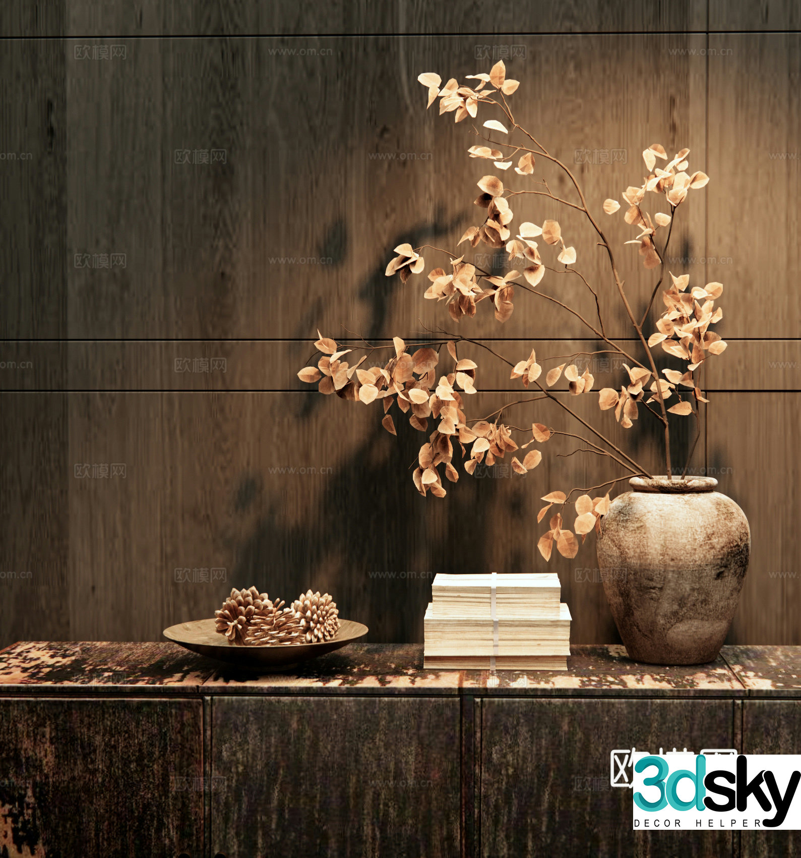 Wavering Vase Dead Branch Flower Art 3D Model