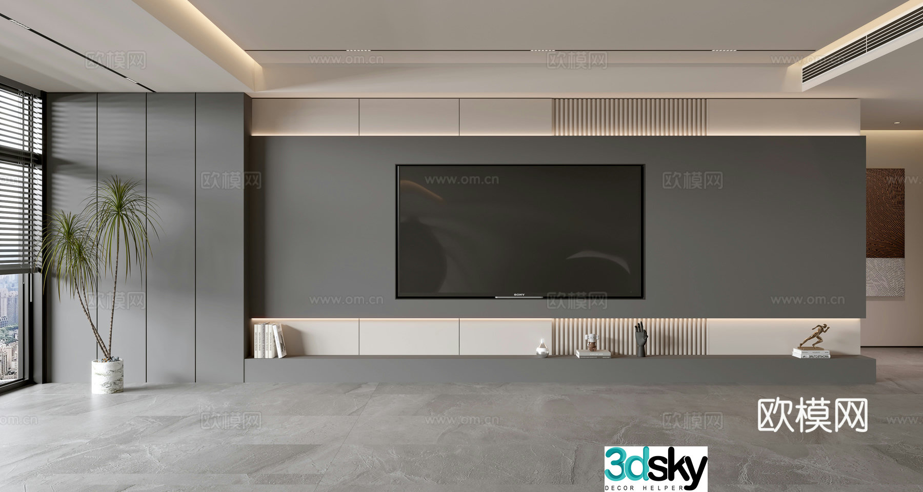Modern TV background wall full wall TV cabinet 3d model