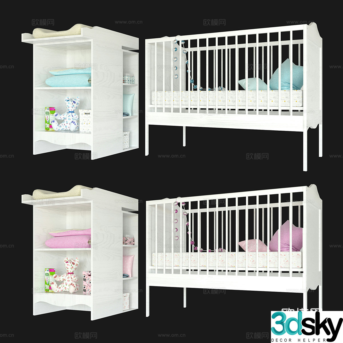 Modern crib changing table 3d model