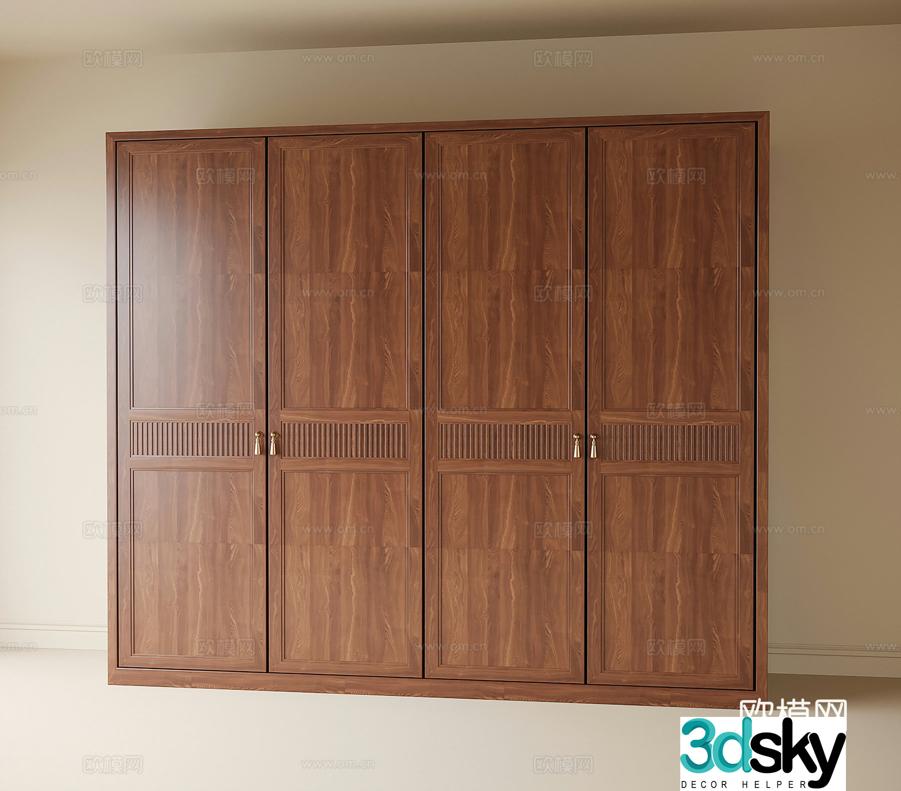 Middle-aged wind wardrobe solid wood wardrobe 3d model