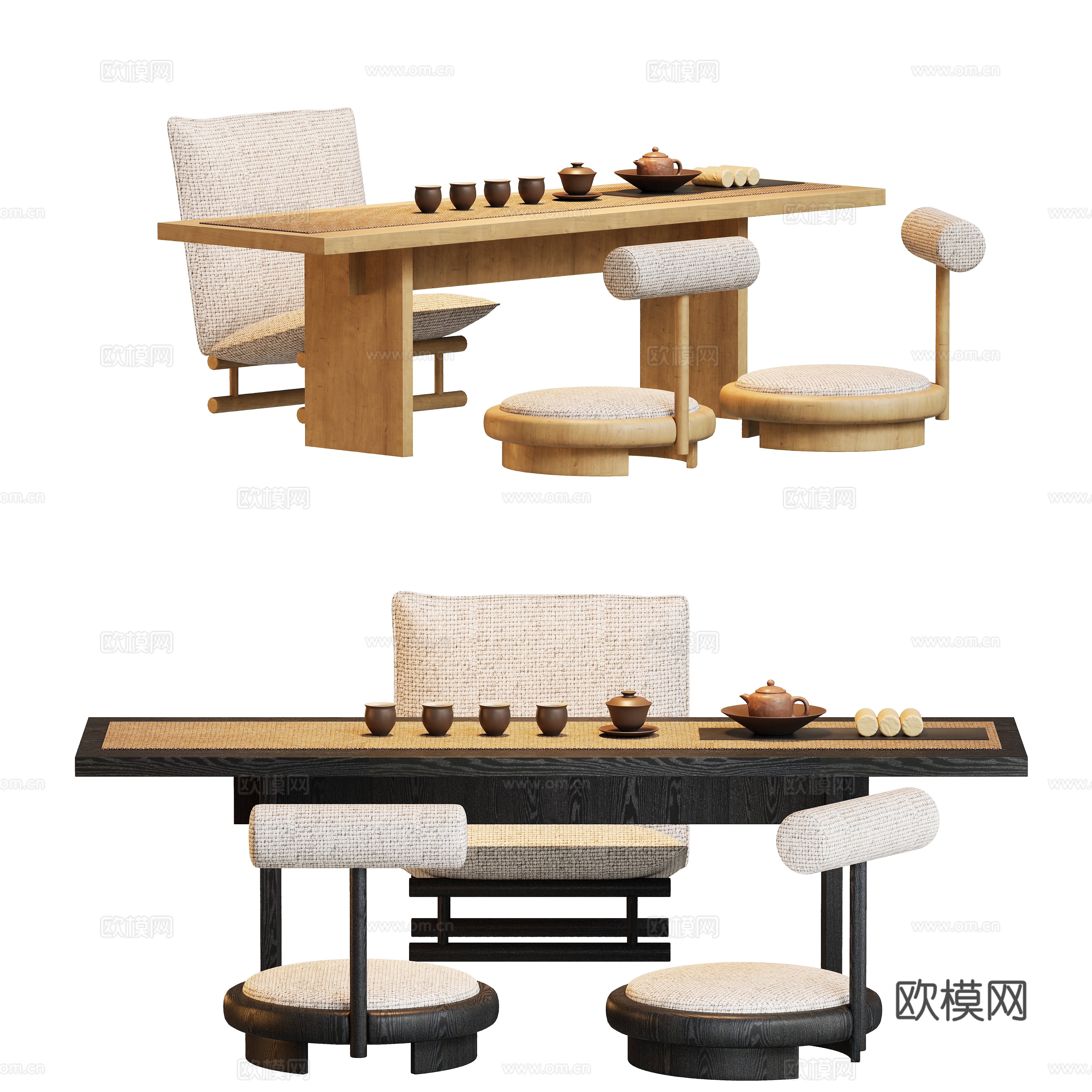 Japanese tatami tea table and chair 3D model