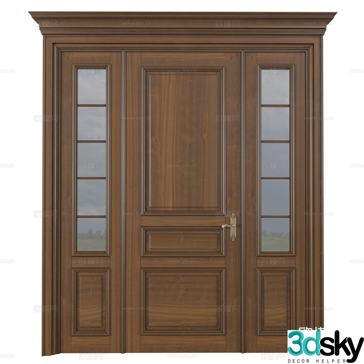 American entrance door solid wood door 3d model