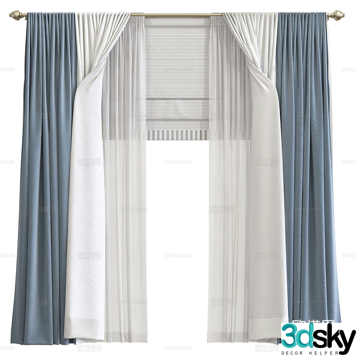 Modern Roman pole curtain roller blind 3d model