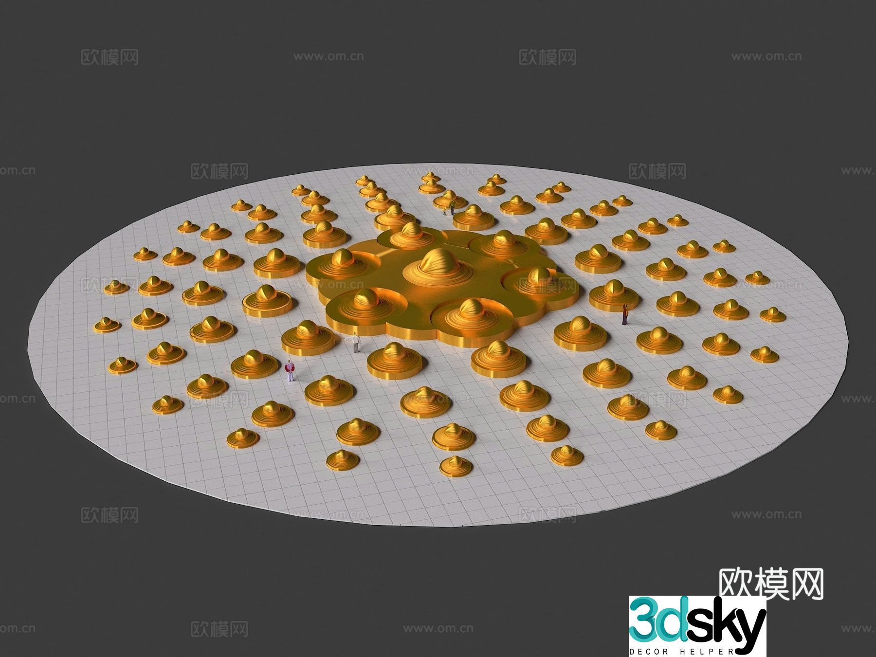 Theravada Buddhist transit tower religious square sculpture 3d model