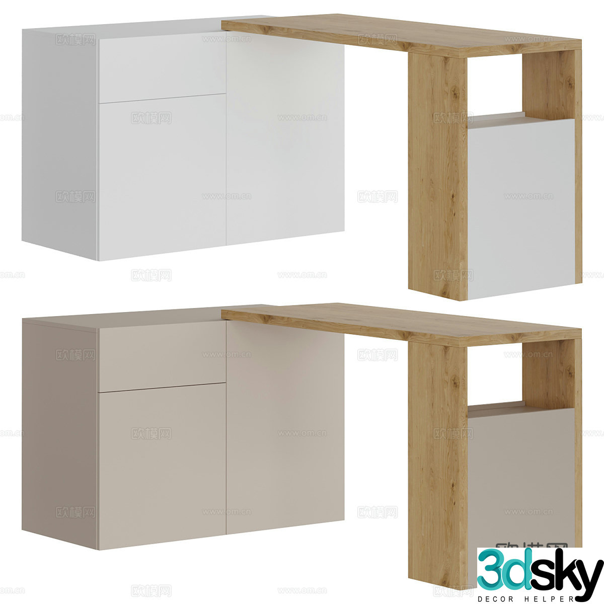 Corner desk workbench 3d model