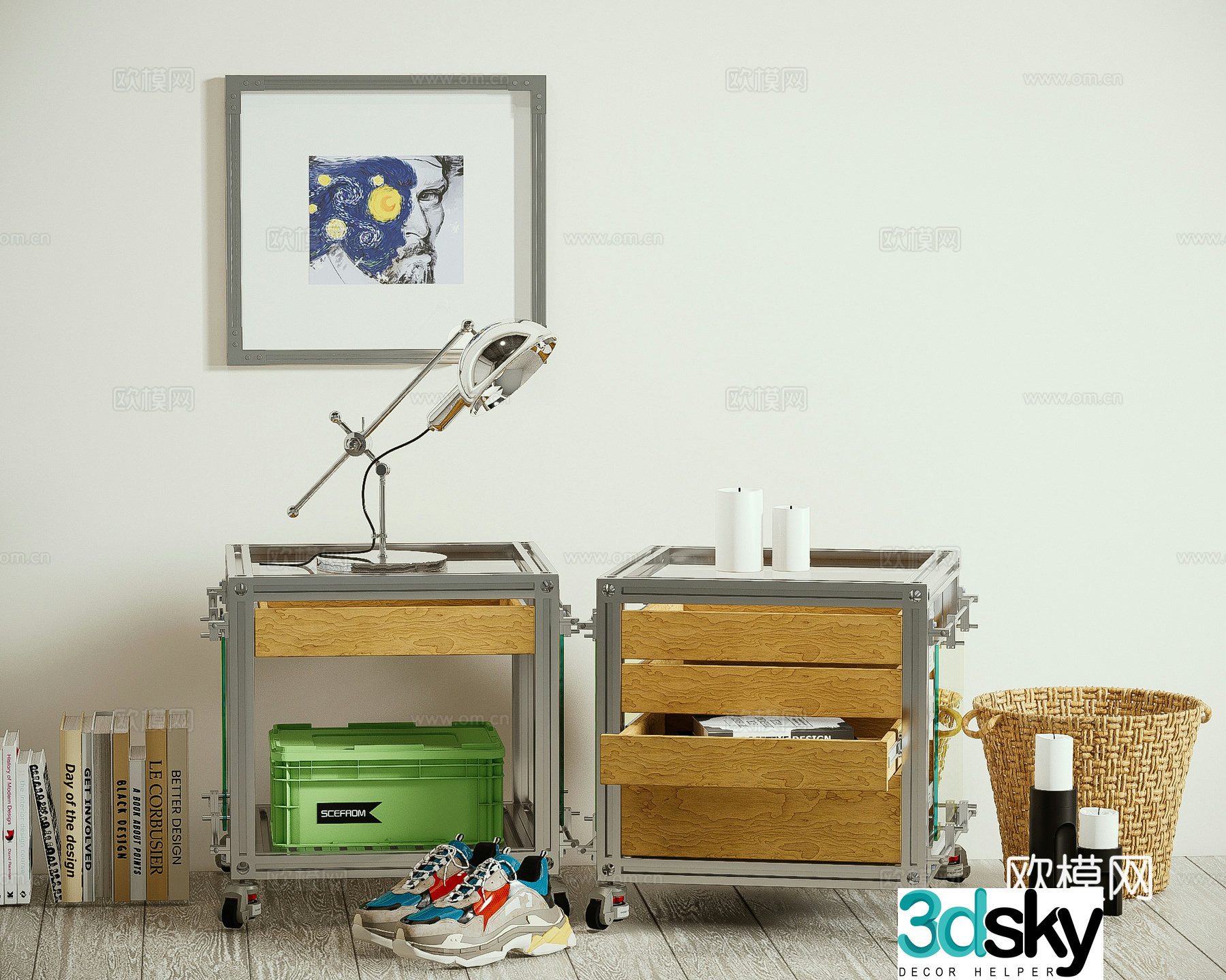Middle -aged Wind Move Beds Headplane Aluminum Food Cabinet 3D Model