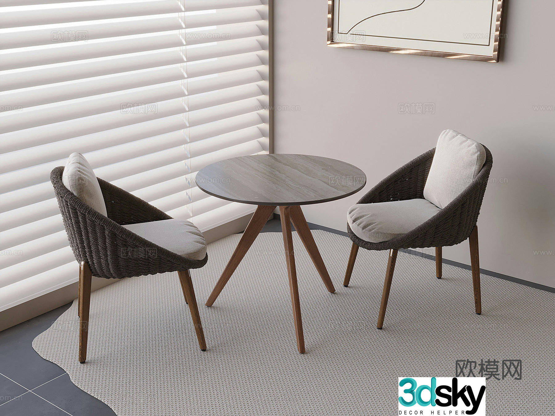 Modern solid wood casual table and chairs Tea table and chairs 3d model