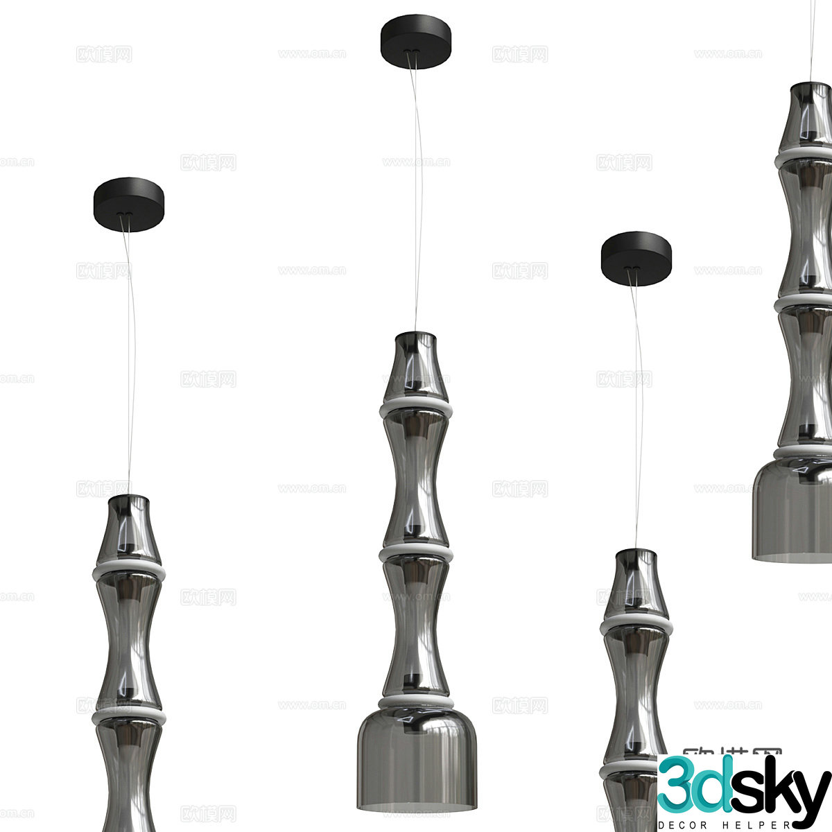 Modern minimalist chandelier bamboo lamp 3d model