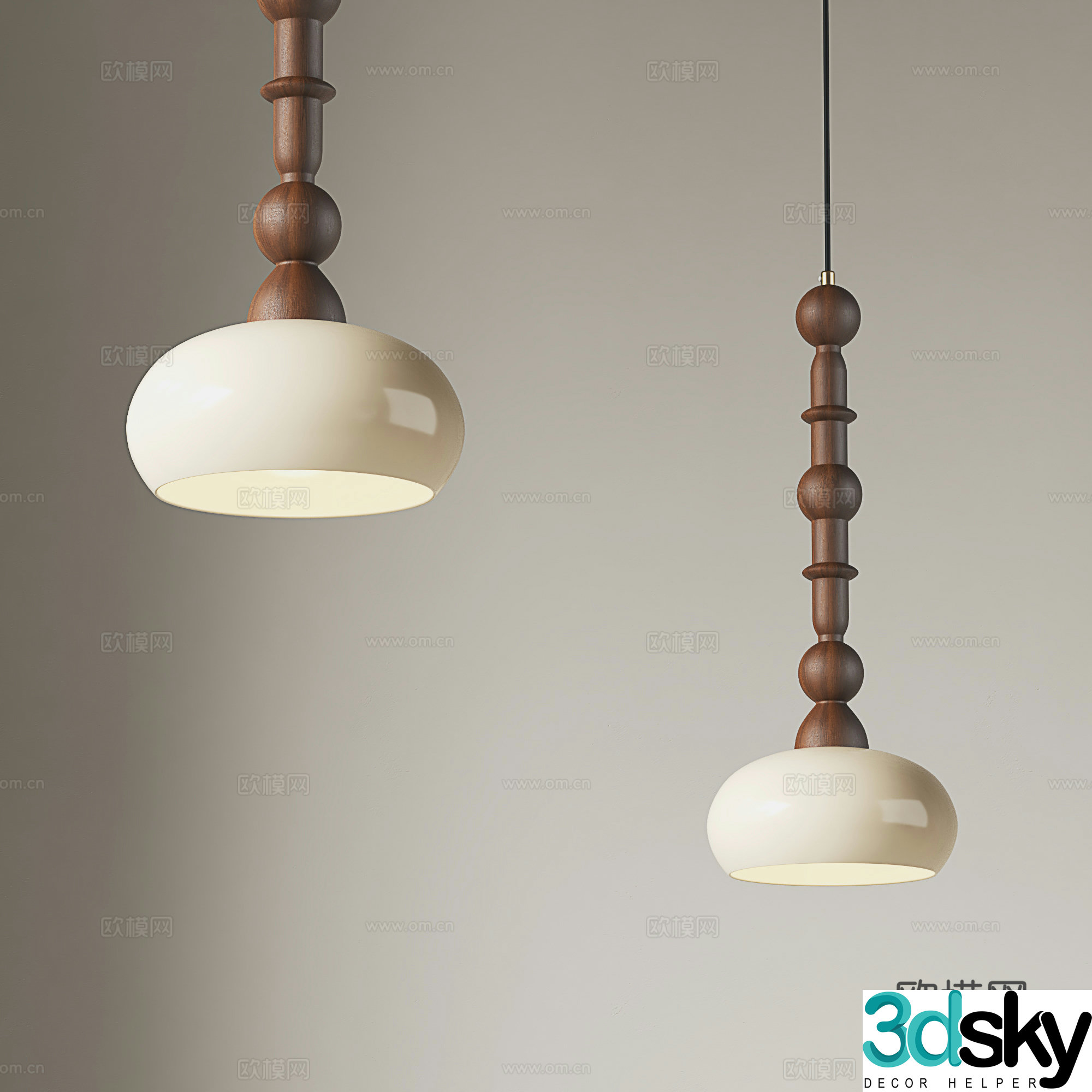 Middle -aged wind chandelier 3D model