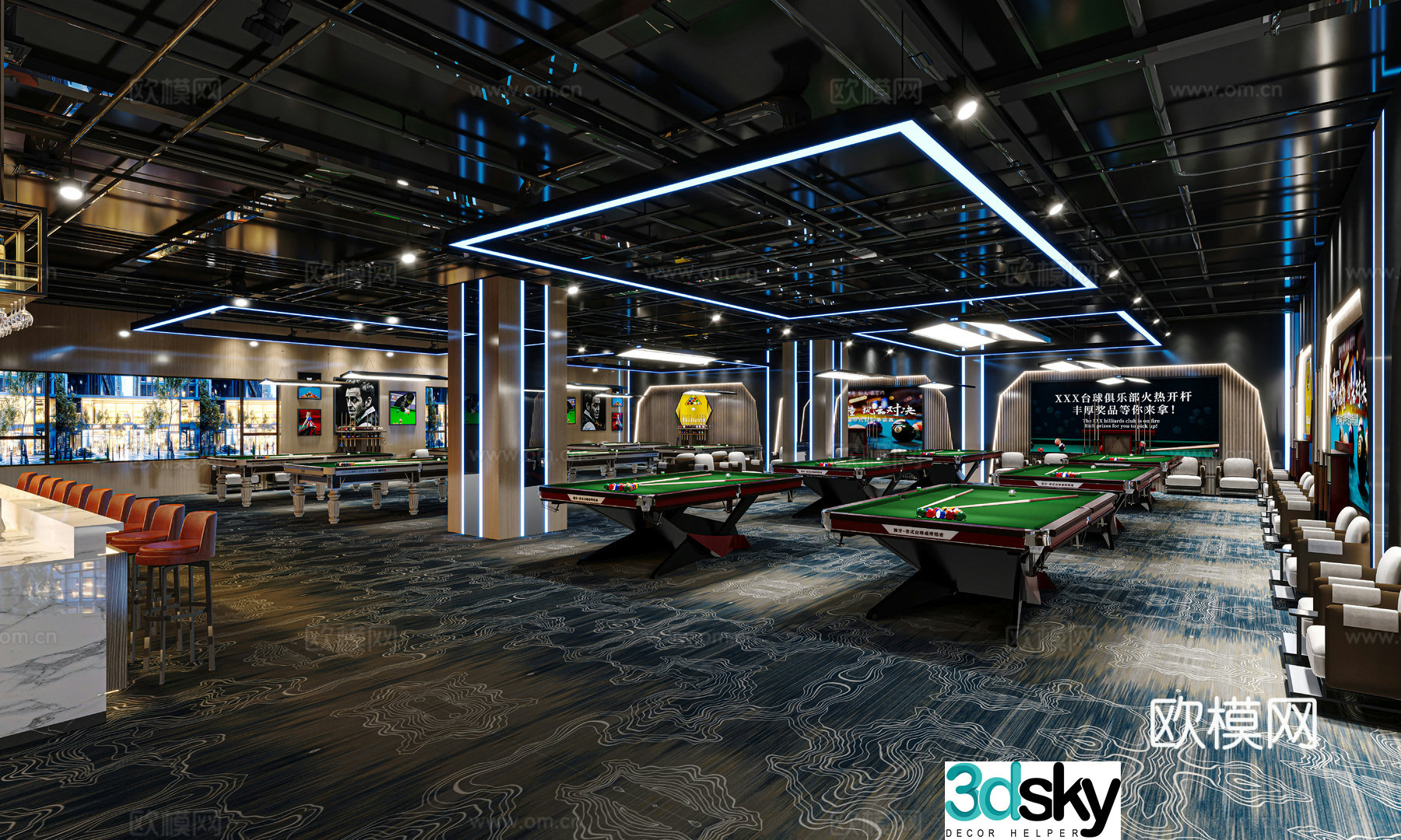 Modern Billiards Room Billiard Hall 3D model