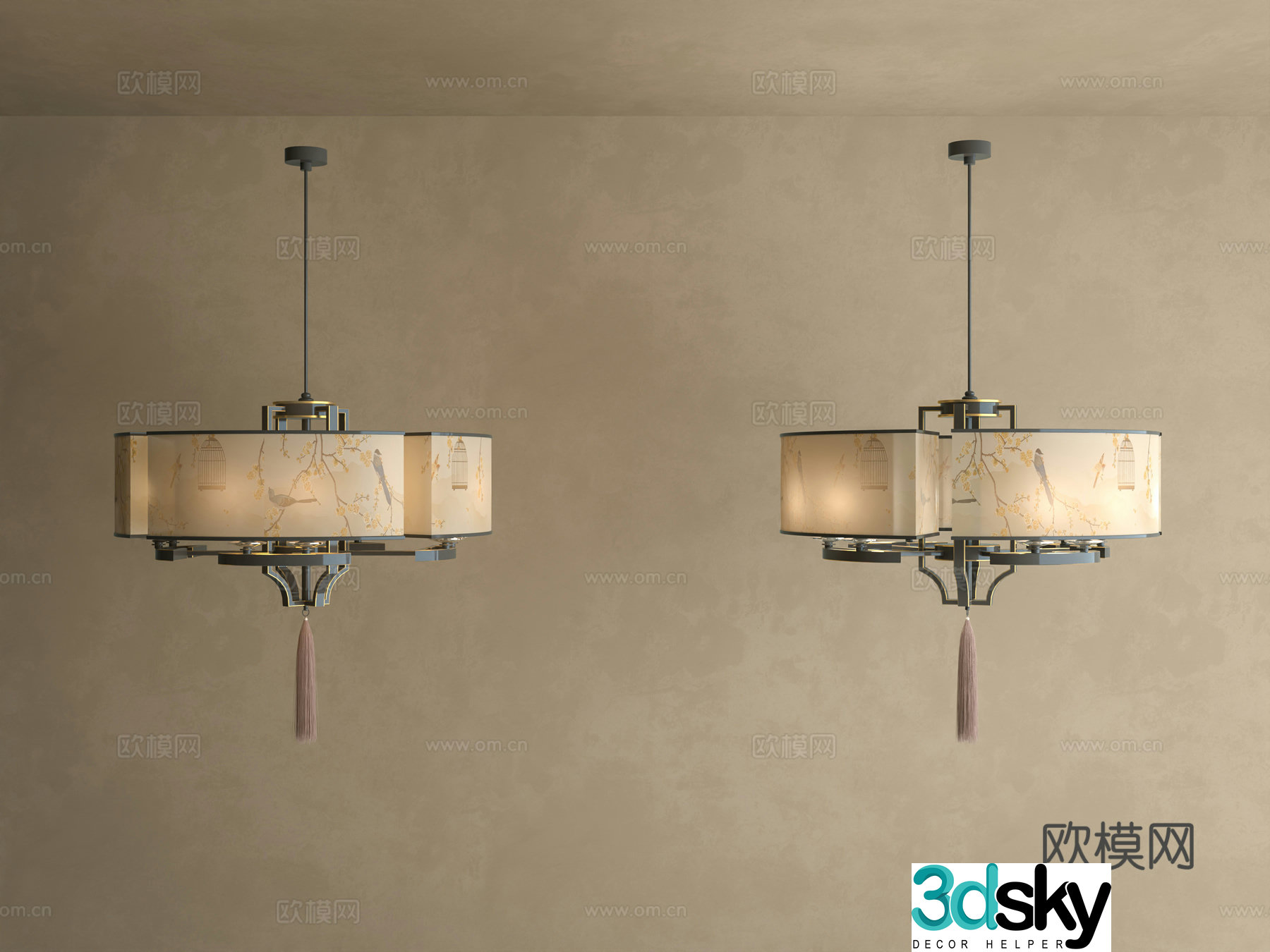 New Chinese chandeliers flower and bird painting scroll chandeliers 3D model
