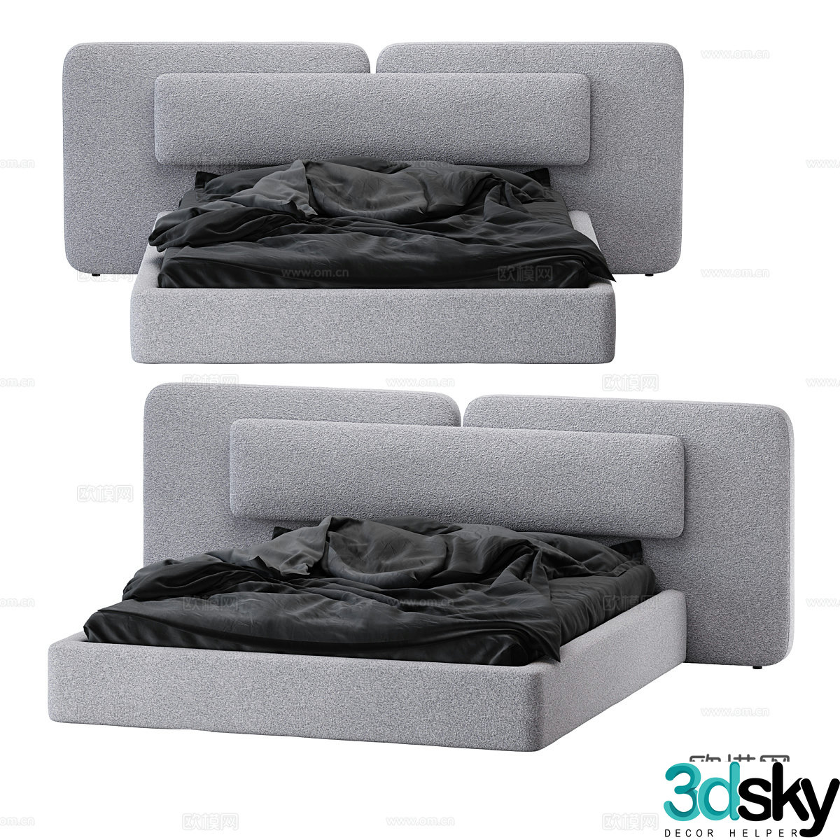 Modern simple double bed 3d model