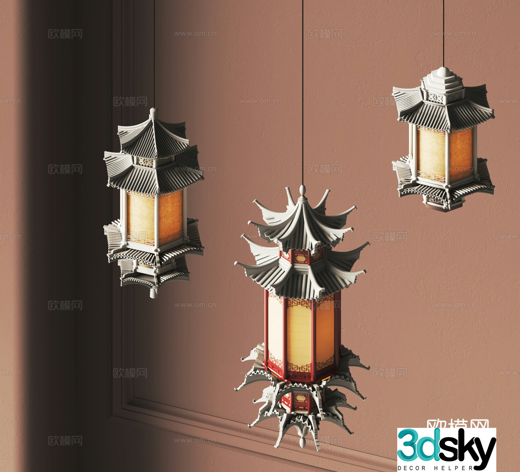 New Chinese style chandelier Ancient building chandelier 3D model