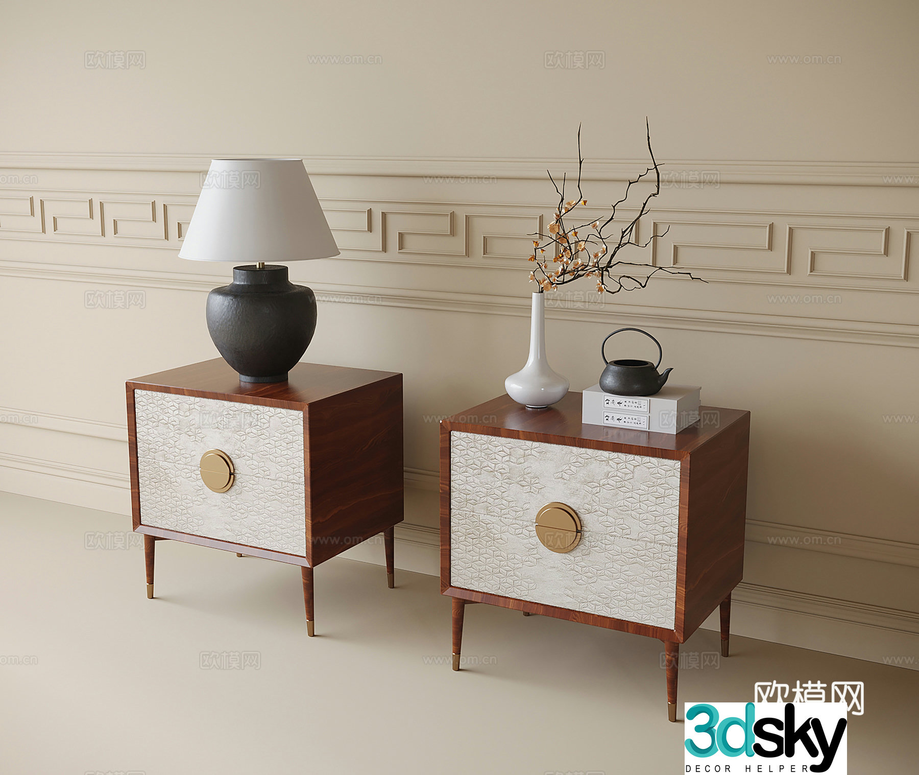 New Chinese bedside table lamp vase floral 3D model