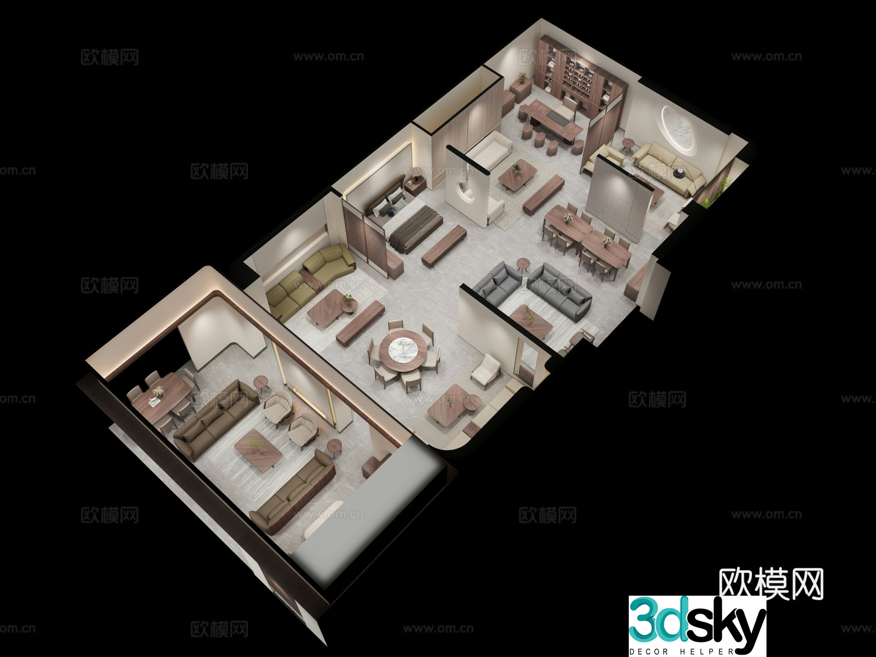New Chinese furniture exhibition hall bird’s eye view 3D model