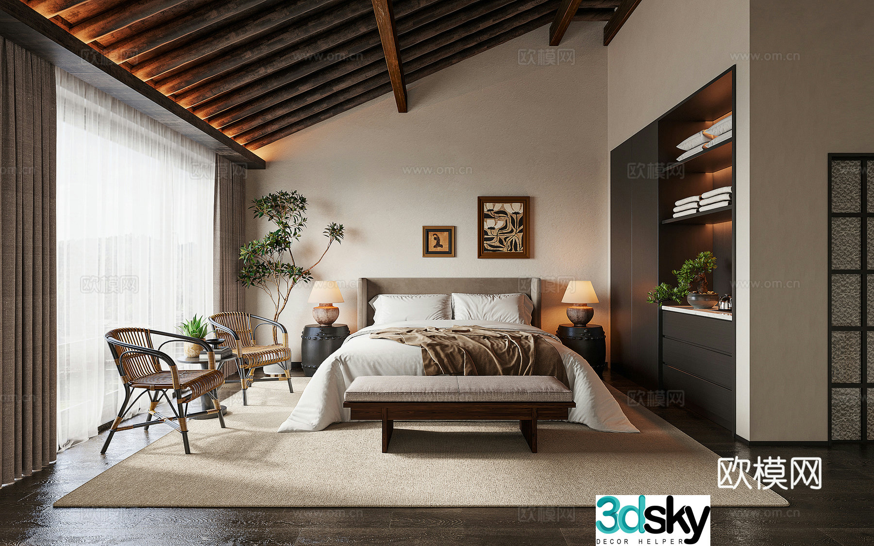 Medieval style B&B bedroom guest room 3D model