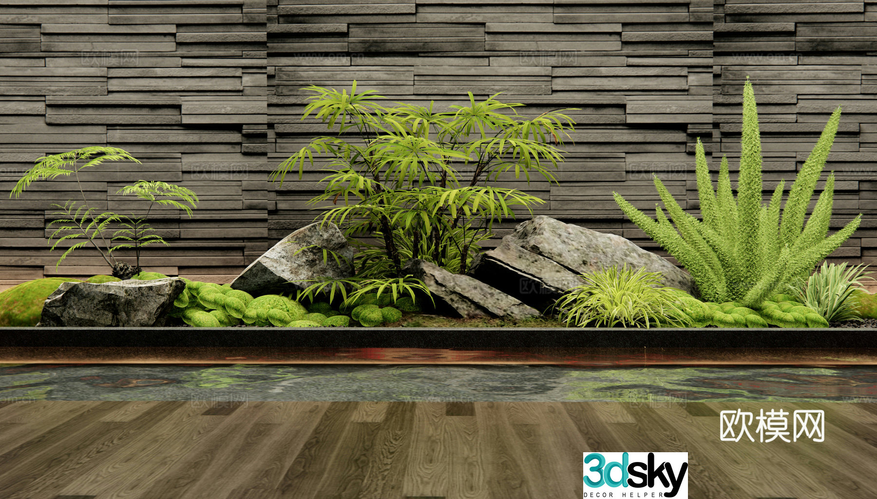 Modern indoor landscape sketch plant landscaping stone sketch 3D model