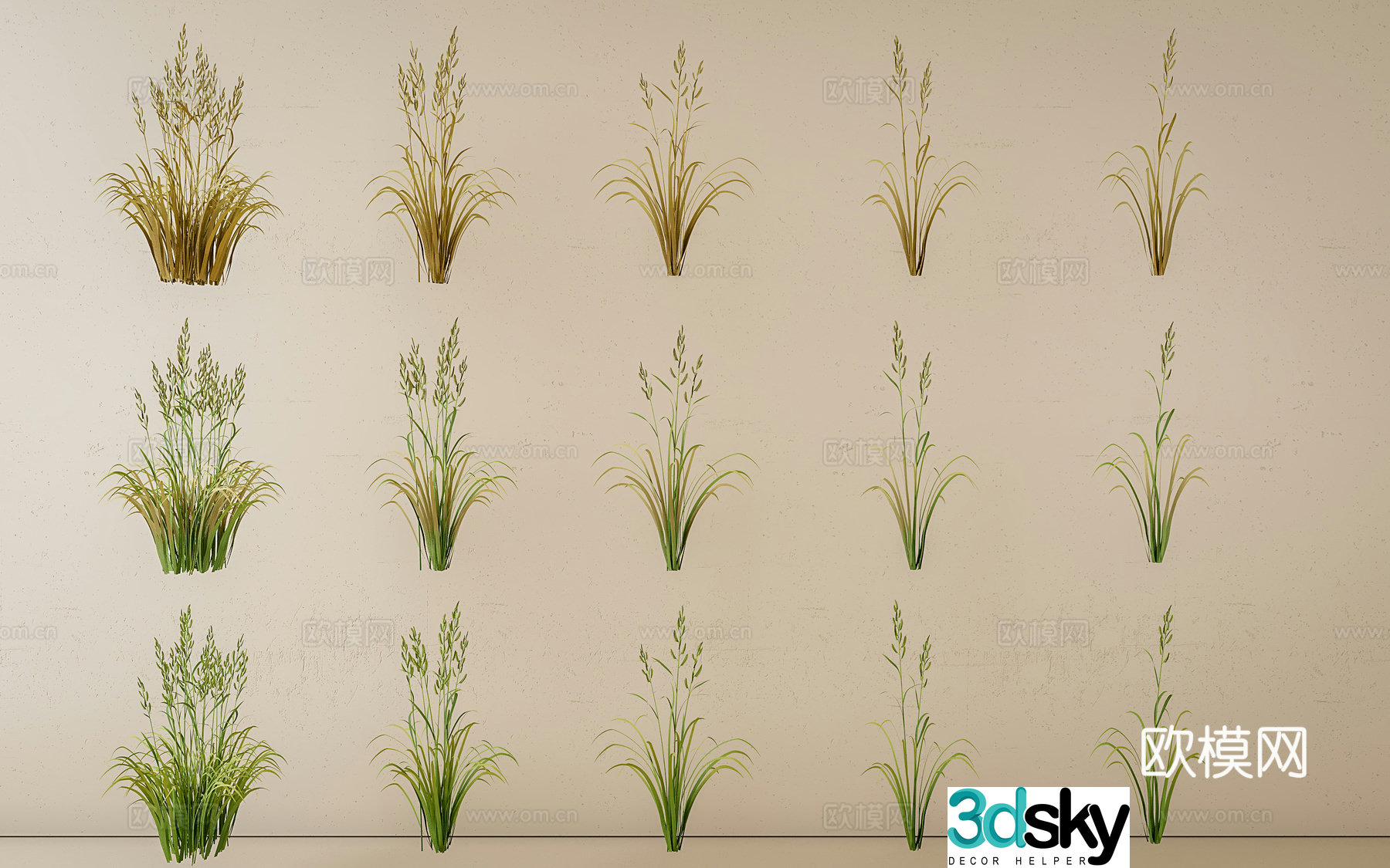 Center grass green grass flower and grass 3d model