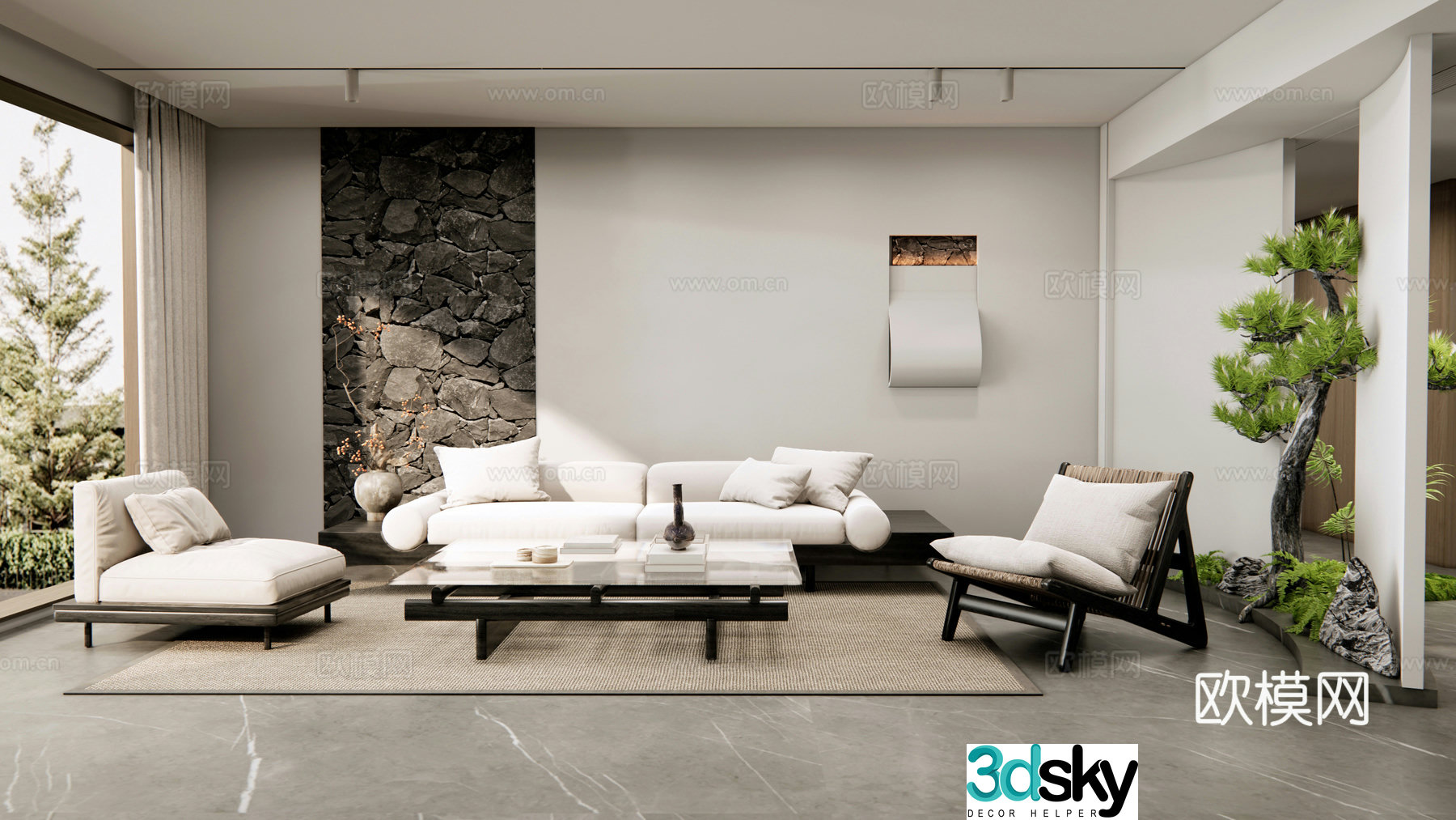 Modern B&B Living Room 3D Model