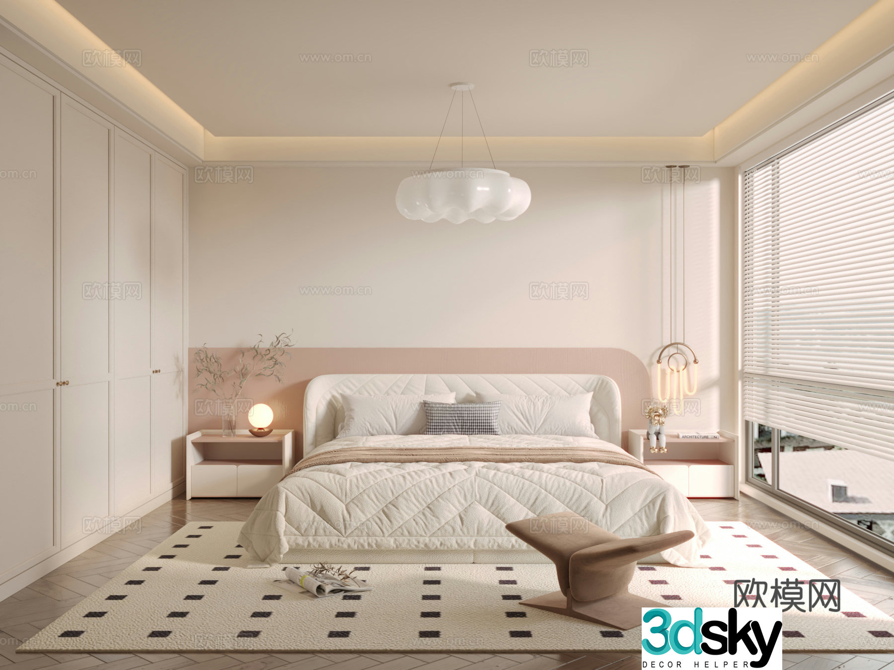 Creamy Bedroom Master Bedroom 3D Model