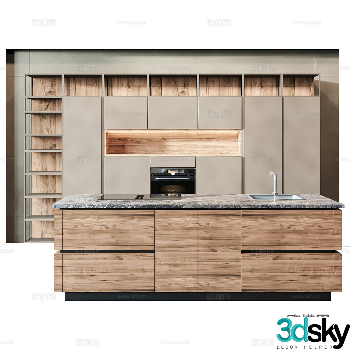 Modern island cabinet log island 3d model