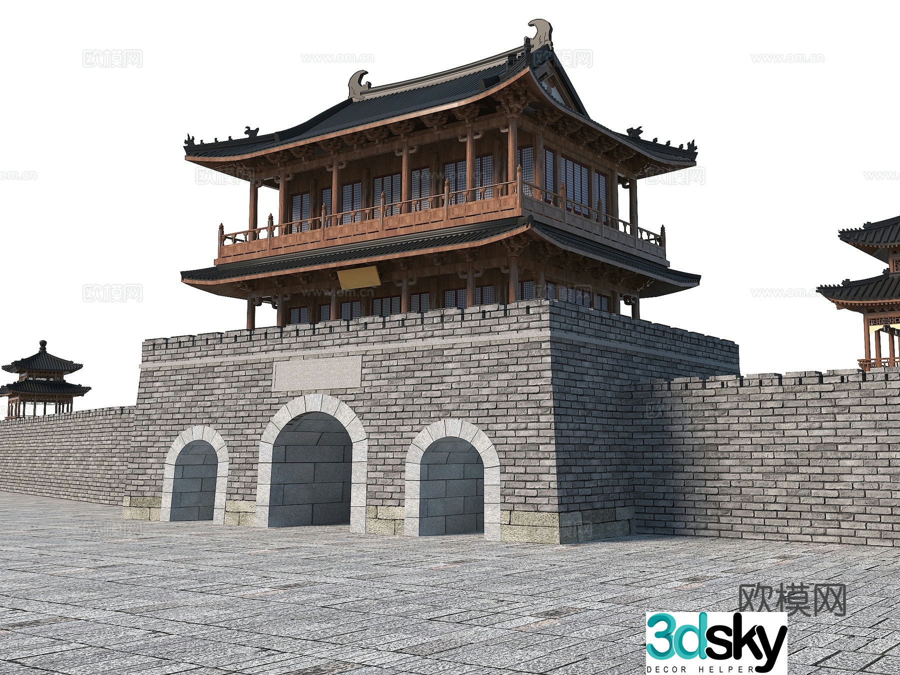 Chinese style city gate tower city wall city gate 3d model
