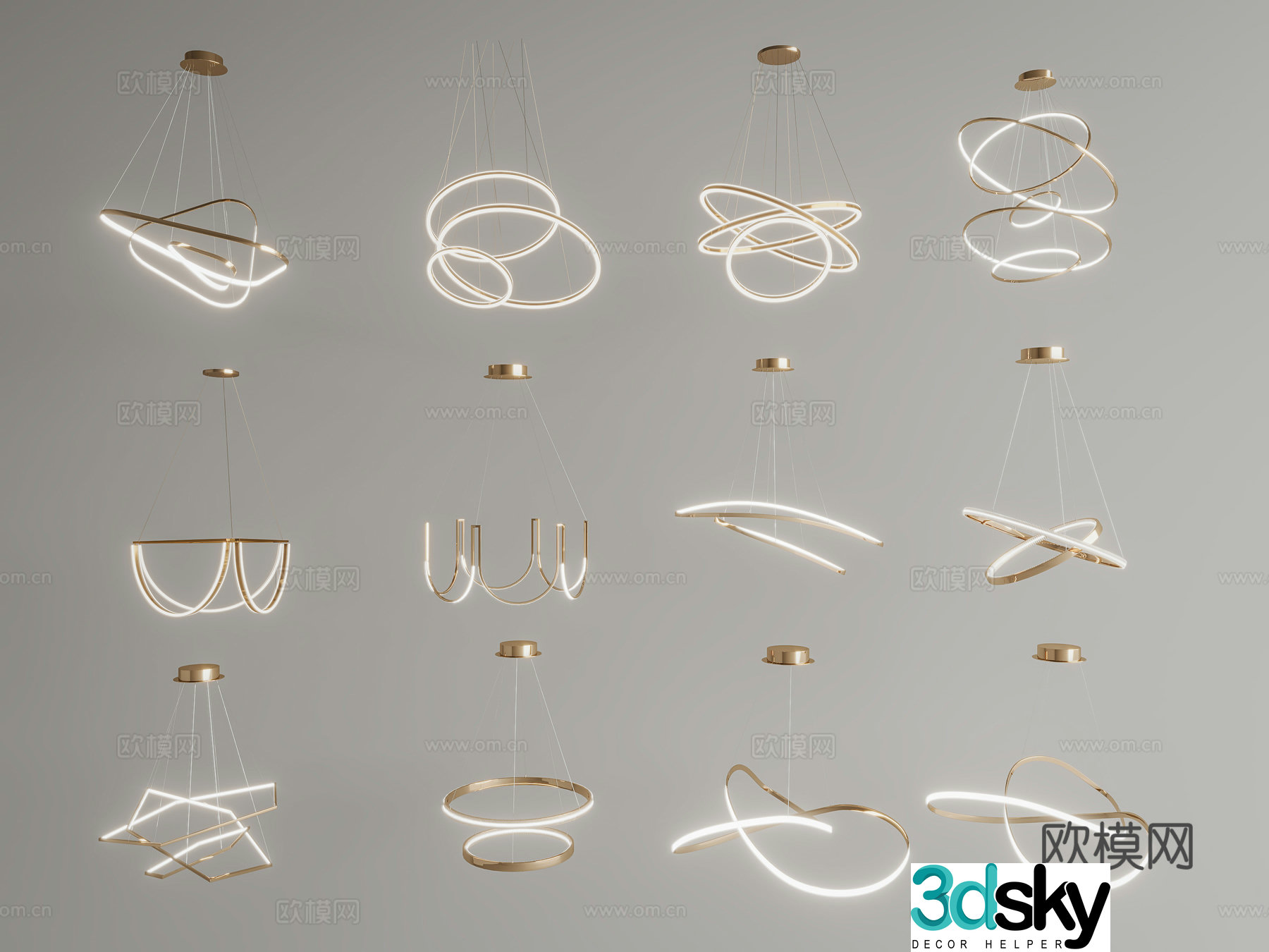 Italian light luxury chandelier art chandelier line lamp 3d model