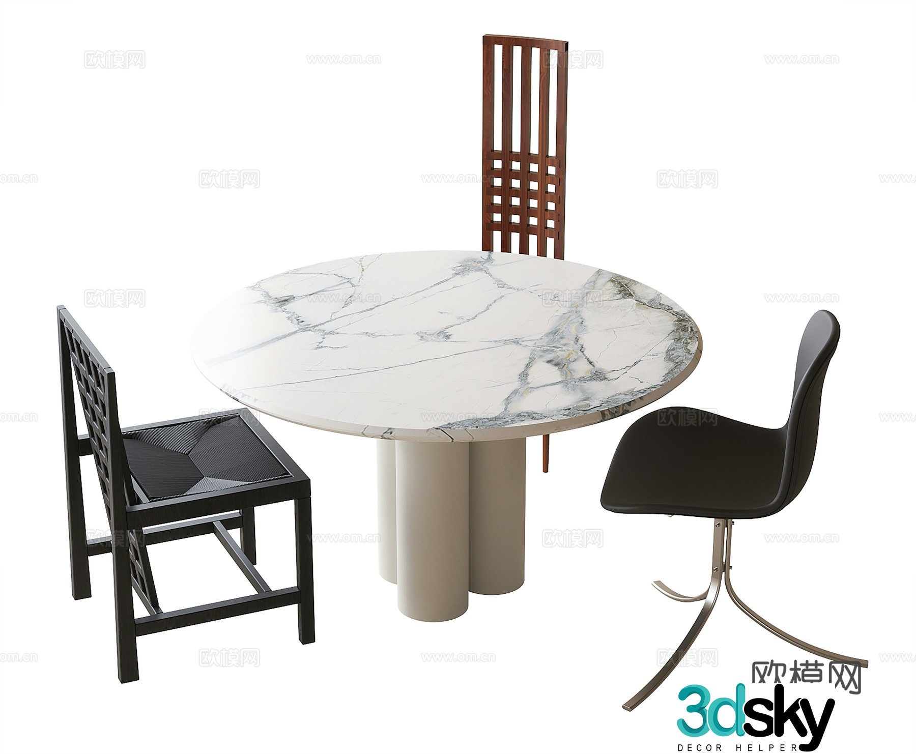 Modern dining table and chairs Round dining table 3d model