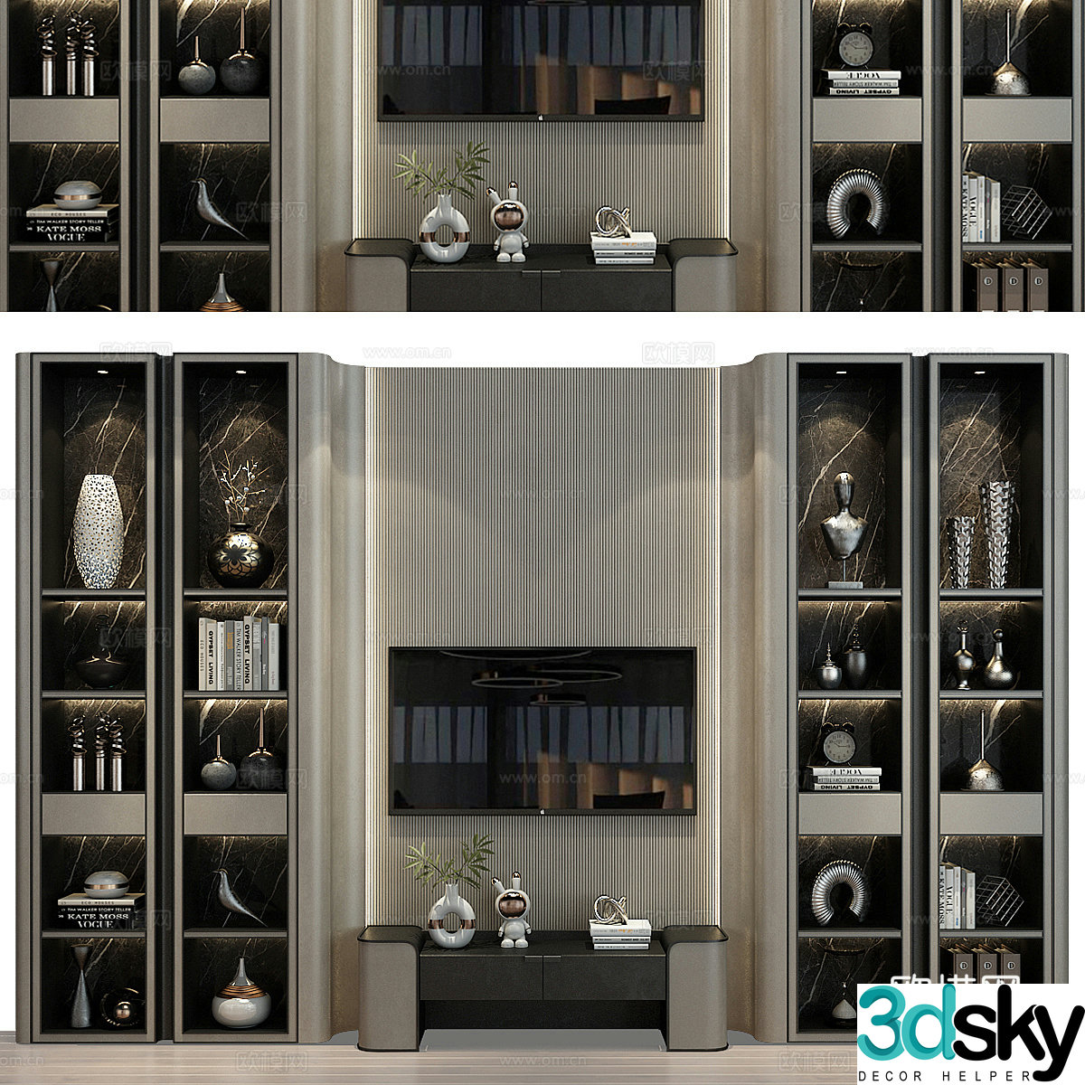 New Chinese TV background wall decorative cabinet 3d model