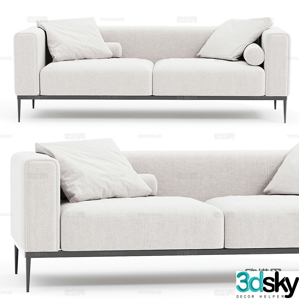 Modern fabric double sofa casual sofa 3d model