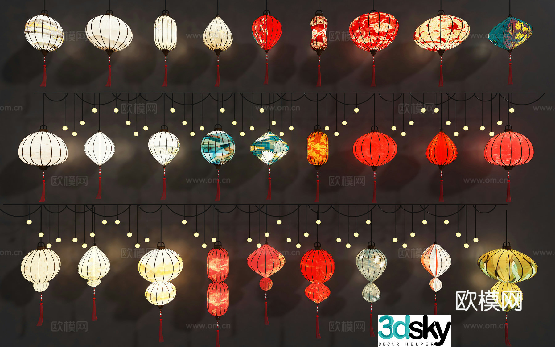 New Chinese lantern red lantern festival color lanterns traditional ritual lanterns 3D model