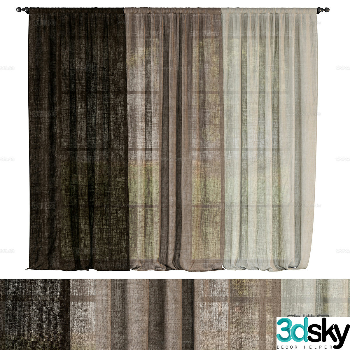 Modern curtain gauze curtain semi-transparent curtain 3d model