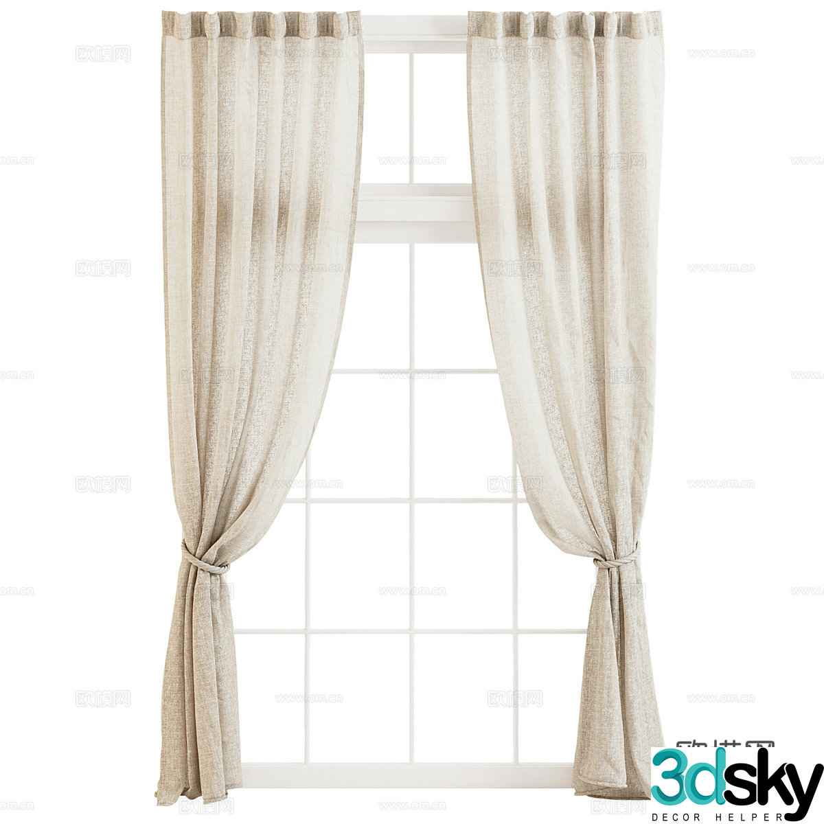 Linen curtains window screen translucent curtains 3D model