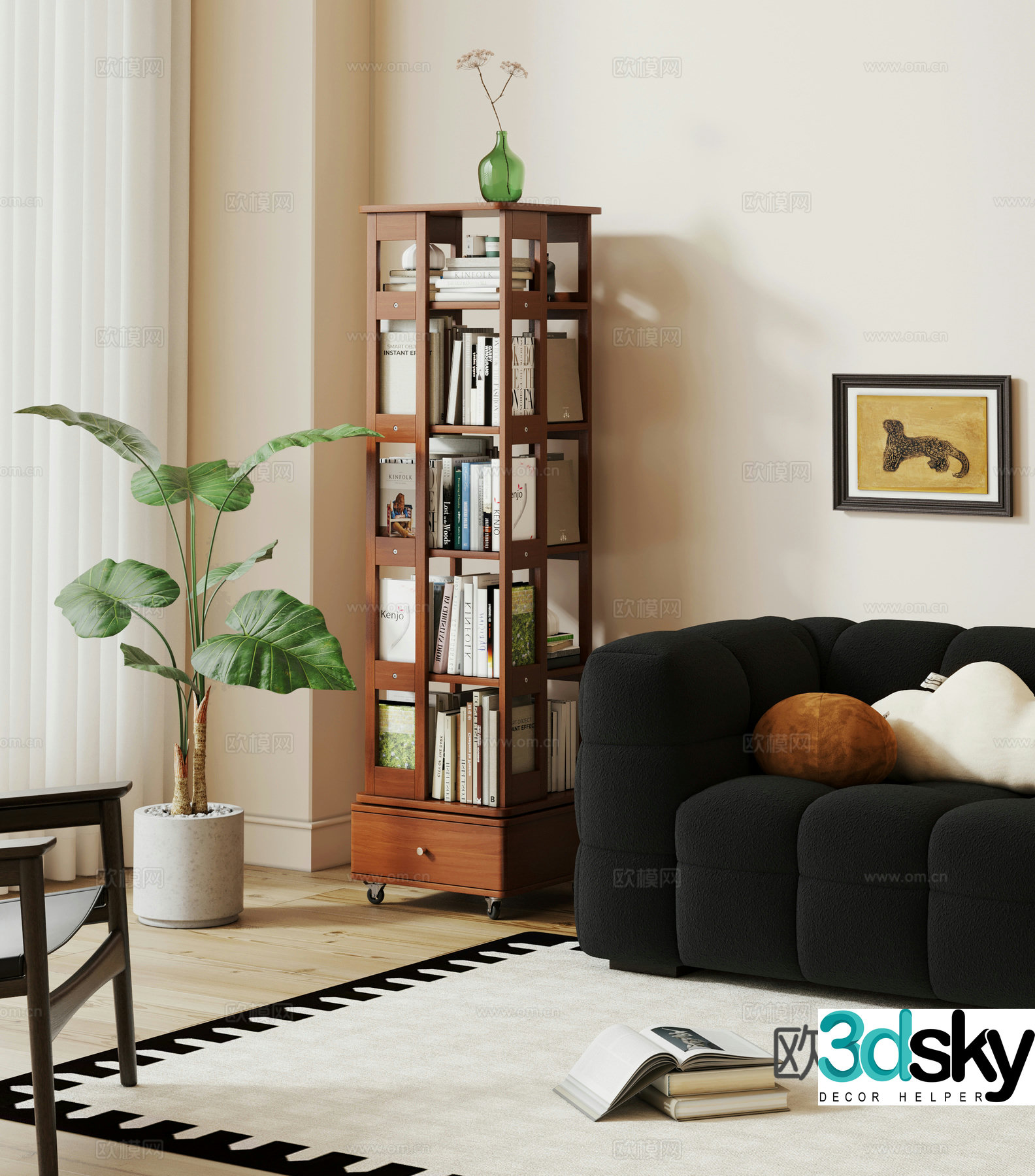 Middle style bookshelf rotating bookshelf mobile bookshelf 3D model