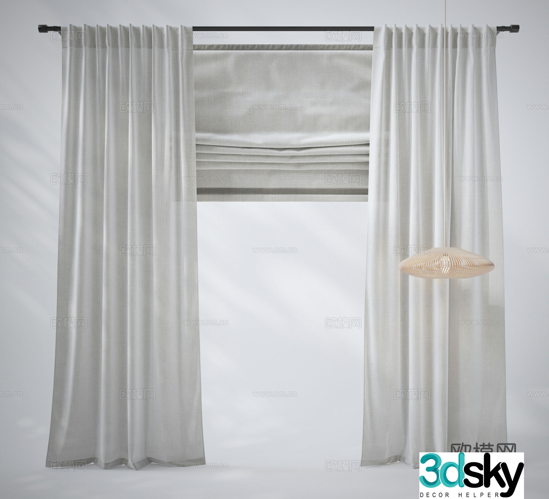 Modern Roller Curtain White Curtain Gauze 3D Model