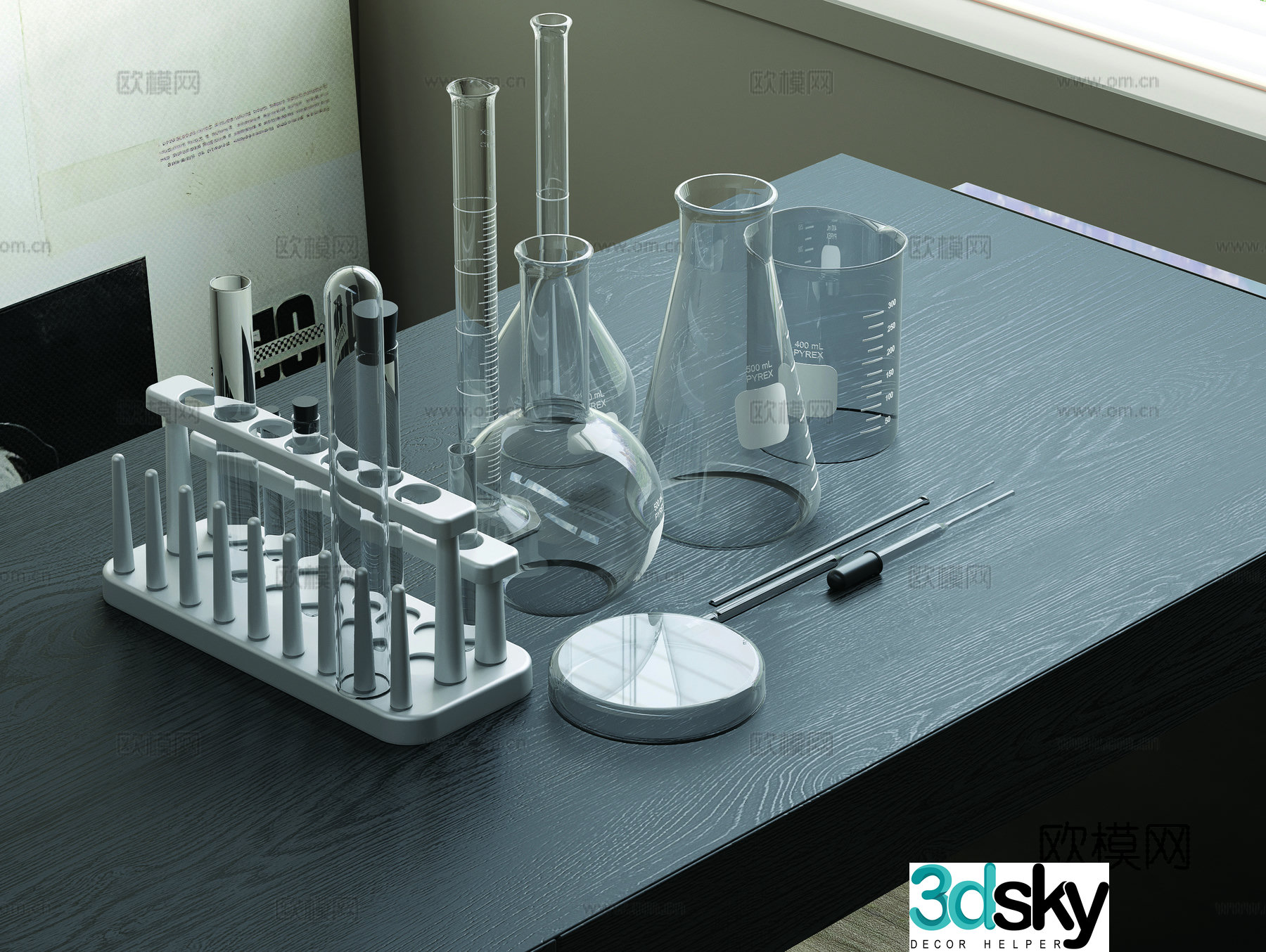 Experimental equipment Glass test tube Medical glass container cup 3D model