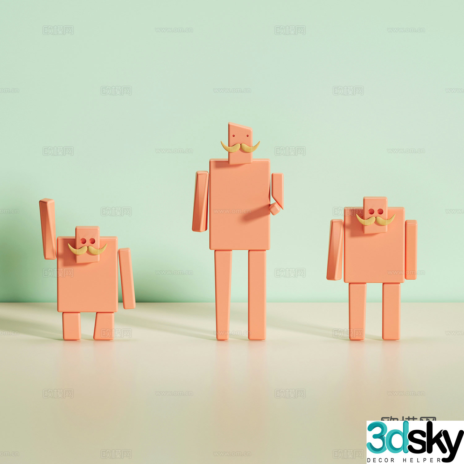 Robot beard old man ornament cute wooden cartoon sculpture 3d model