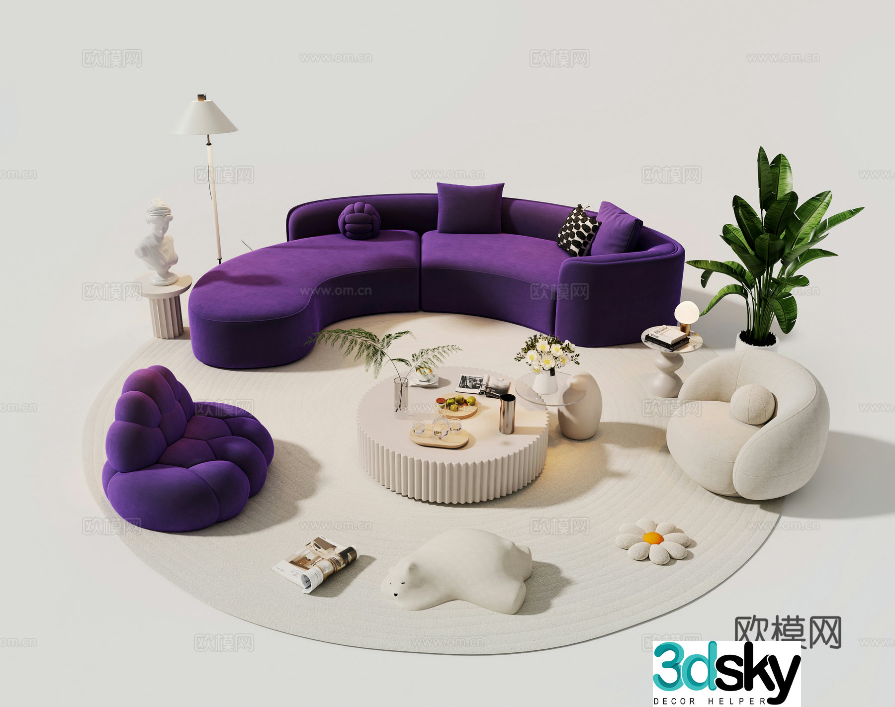 Cream -shaped arc sofa combination sofa 3D model