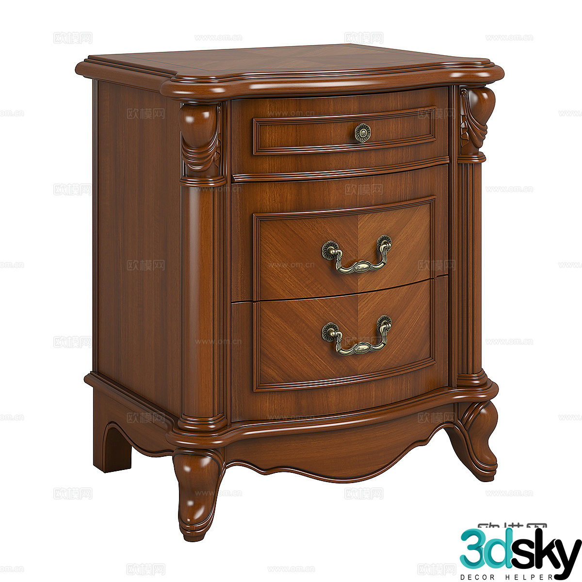 American solid wood bedside table 3d model