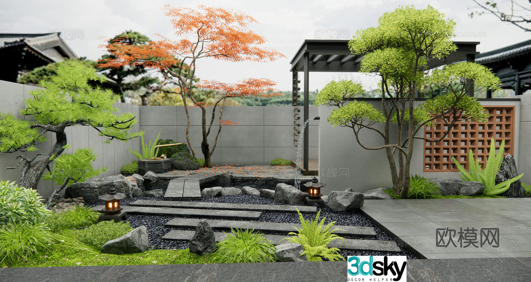 New Chinese style courtyard landscape landscape wall 3D model