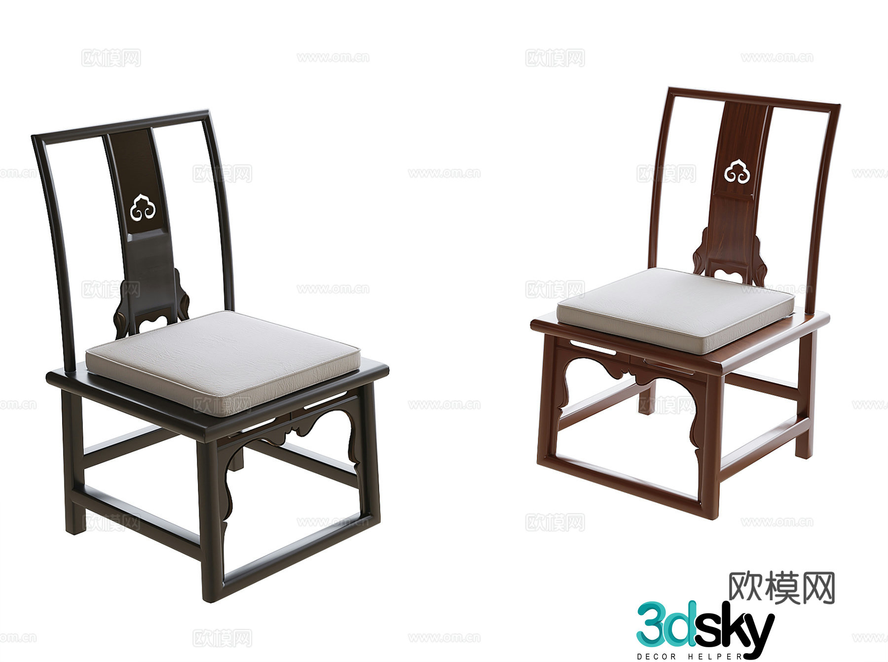 Chinese wooden chair single chair dining chair 3d model