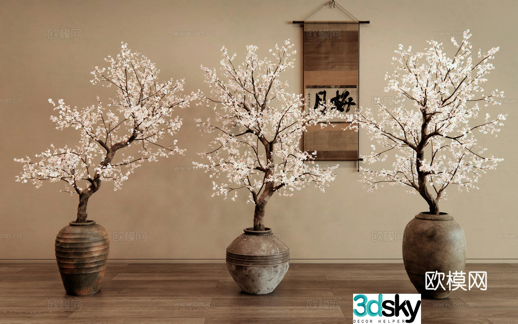 New Chinese-style plum blossom pot plant peach tree clay pot vase clay pot 3d model